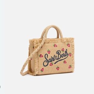 MC2 Saint Barth Vanity Mini Strawberry Patch Tote with Red and Blue Embroidery